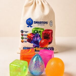 Smartoys Mini Sensory Squishy Toy Set with Storage Bag, Ages 3+, 5-Piece