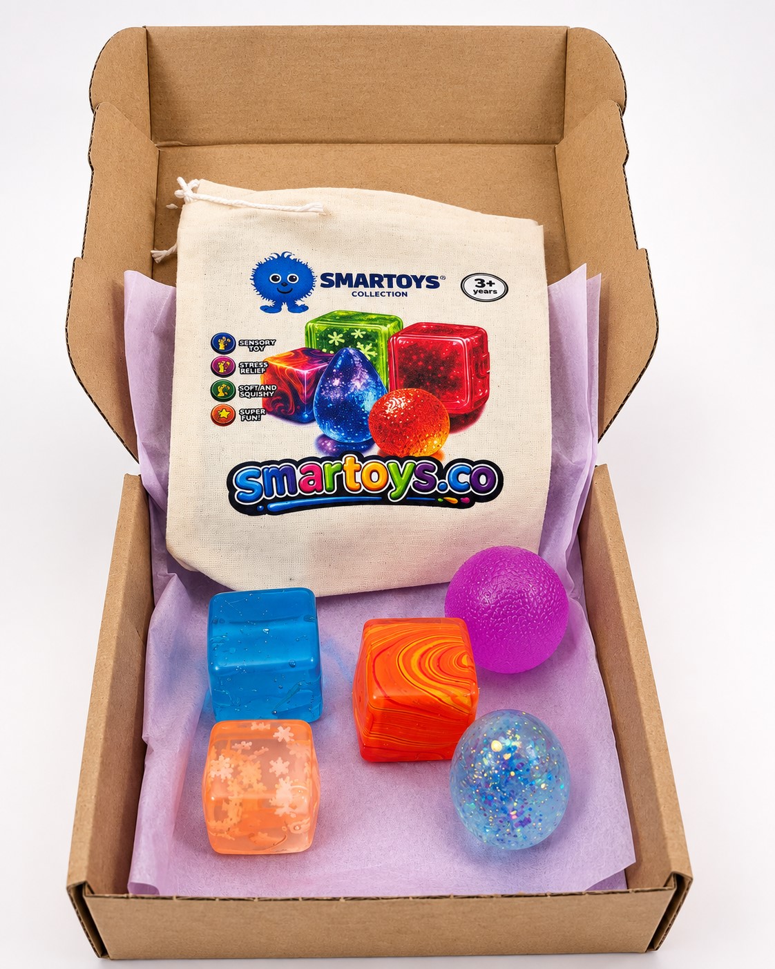 Smartoys Mini Sensory Squishy Toy Set with Storage Bag, Ages 3+, 5-Piece - Image 7