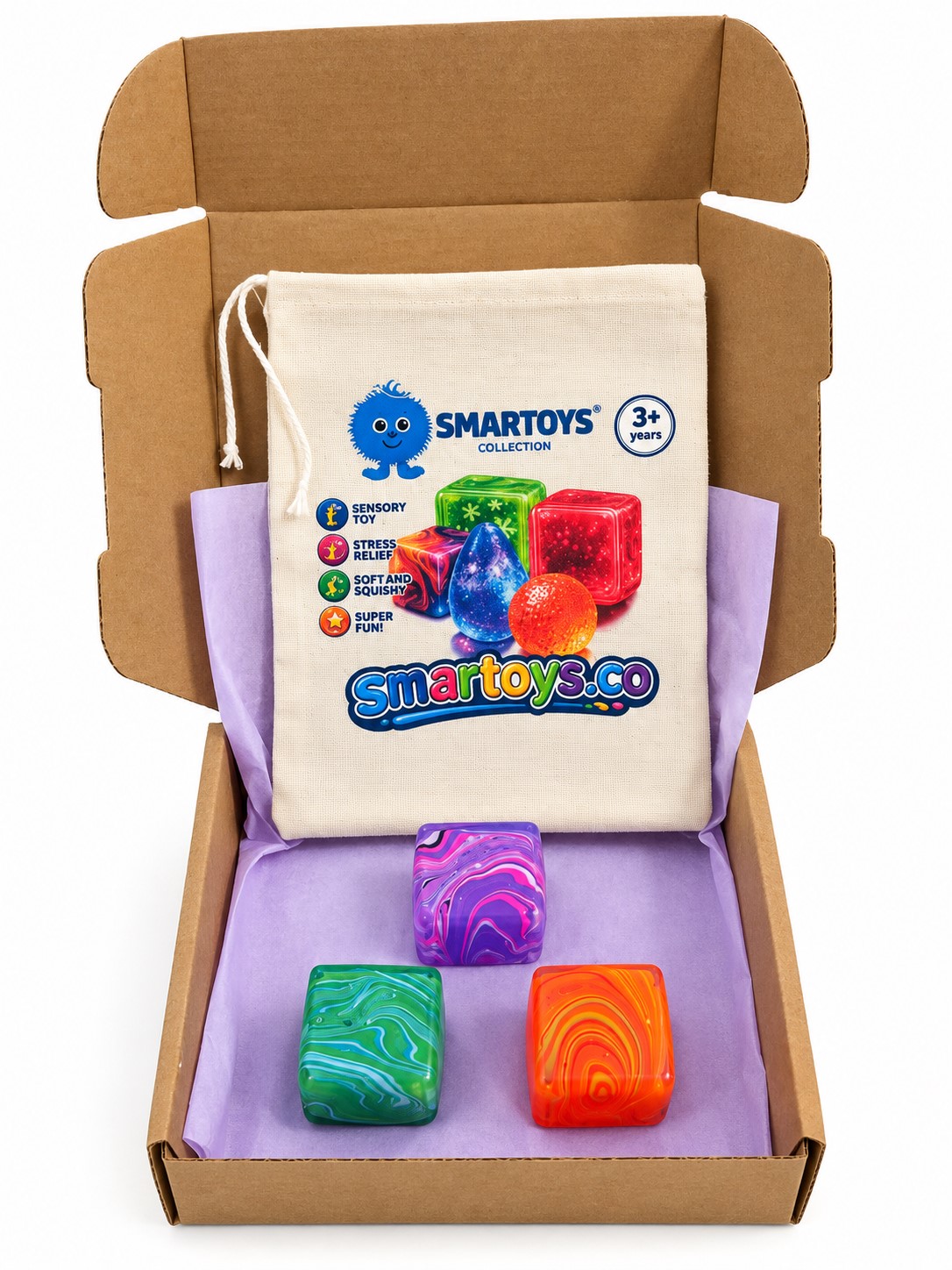 Smartoys Mini Marble Squishy Cubes – 3 Pack Colorful Sensory Fidget Toys, Soft Squeeze Stress Relief Toys for Kids Ages 3+ - Image 7