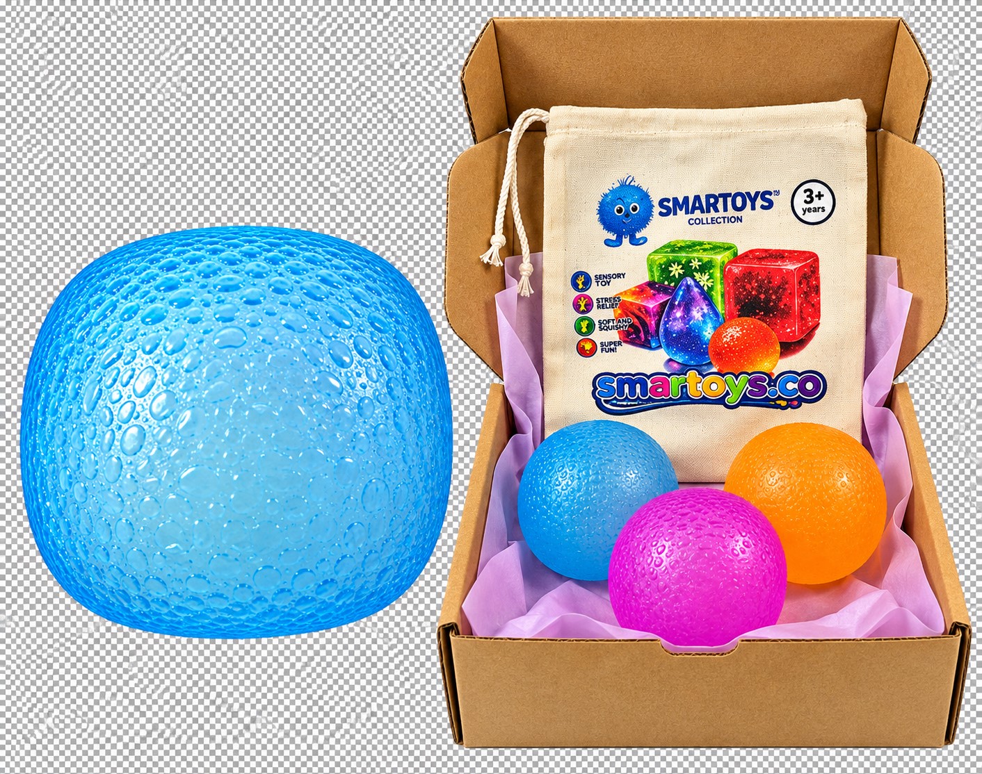 Smartoys Mini Gumdrop Squeeze Toys-3 Pack Sensory Stress Relief Squishy Ball Soft Textured Fidget Toys for Kids Ages 3+ - Image 5